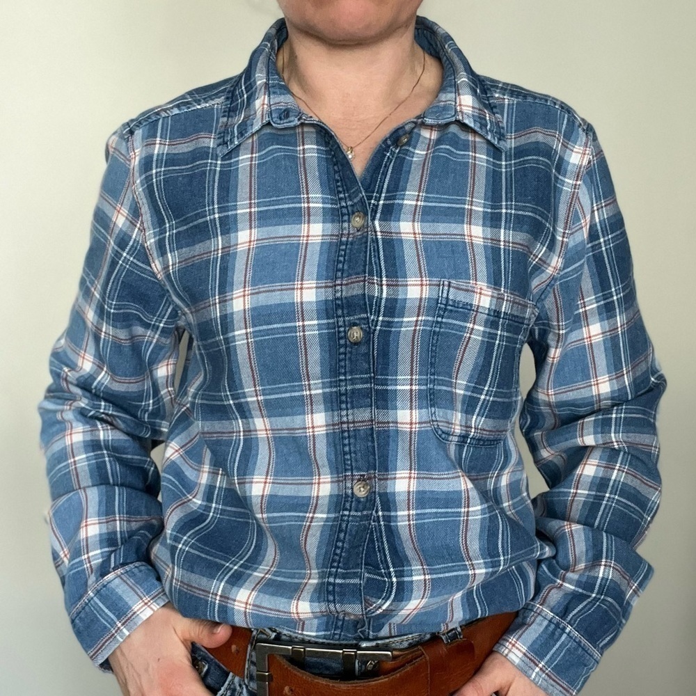 American Eagle Plaid Button Down Boyfriend Fit Sz L